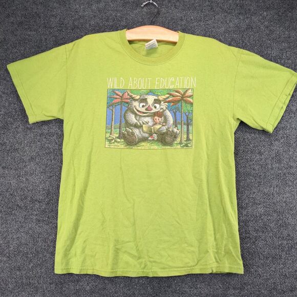 Gildan Wild About Education T-Shirt Mens Medium Short Sleeve Green Indianapolis - Picture 2 of 11